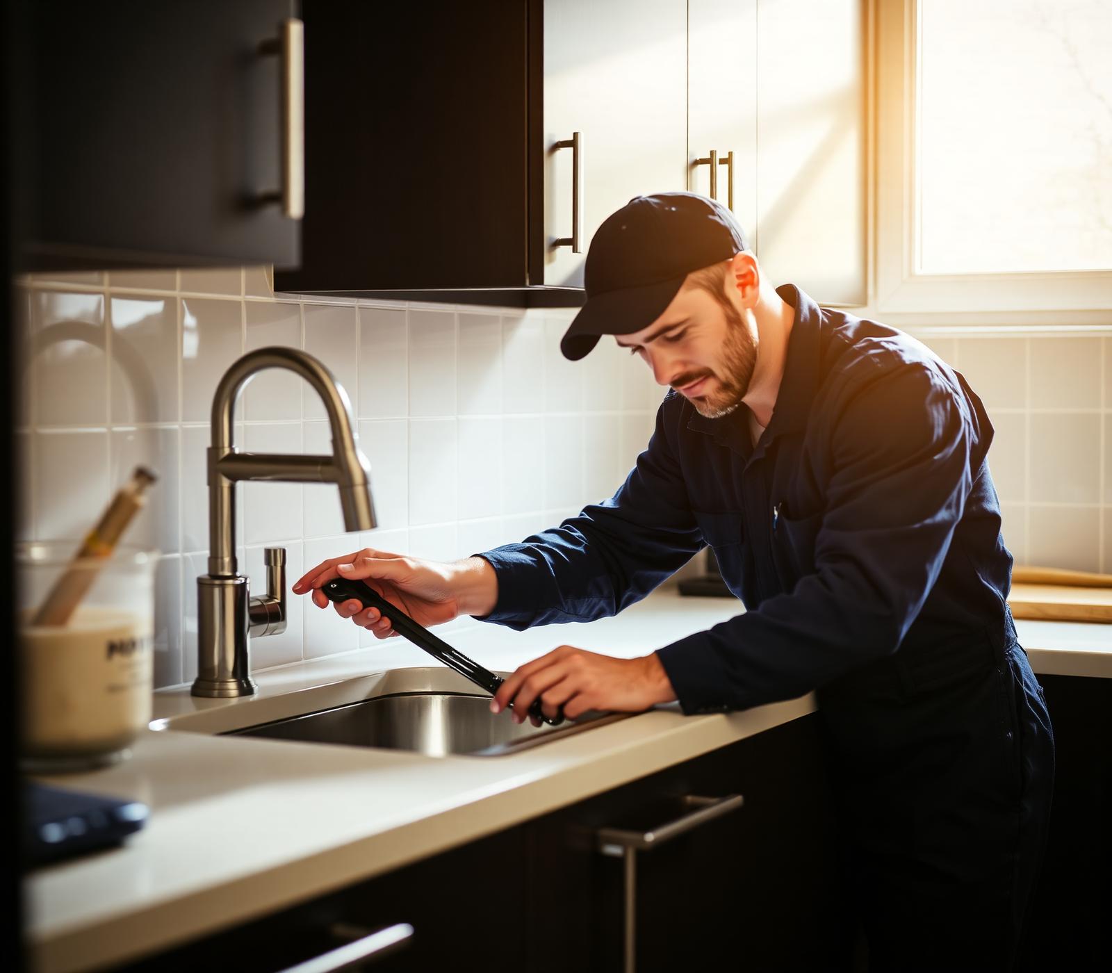 Prime Solution plumber working on a kitchen sink